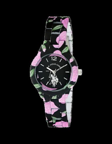 Montre Femme US Polo USC40103, Cadran Noir, Bracelet Acier Bicolore