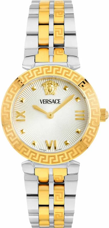 Montre Femme Versace VEOCA0324, Cadran Blanc et Bracelet Acier Bicolore Argent/Or