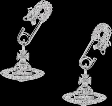 Boucles d'oreilles Vivienne Westwood épingle de sûreté argentée avec cristaux - Réf. 108396