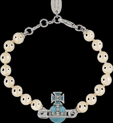 Garde-temps Vivienne Westwood 109838S, perles blanches, épingle bas relief, fermoir doré