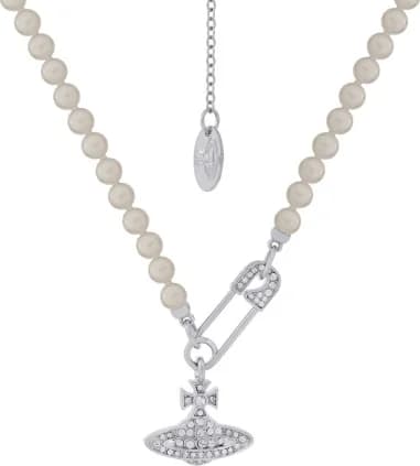 Collier Vivienne Westwood Lucrece Pearl - Réf. 111590S - Épingle à nourrice argentée et perles
