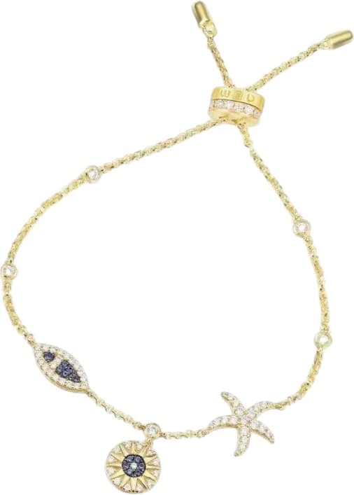 Garde-temps APM Monaco AS044-110278 pour femme, bracelet sea luck cristaux blancs, placage or jaune
