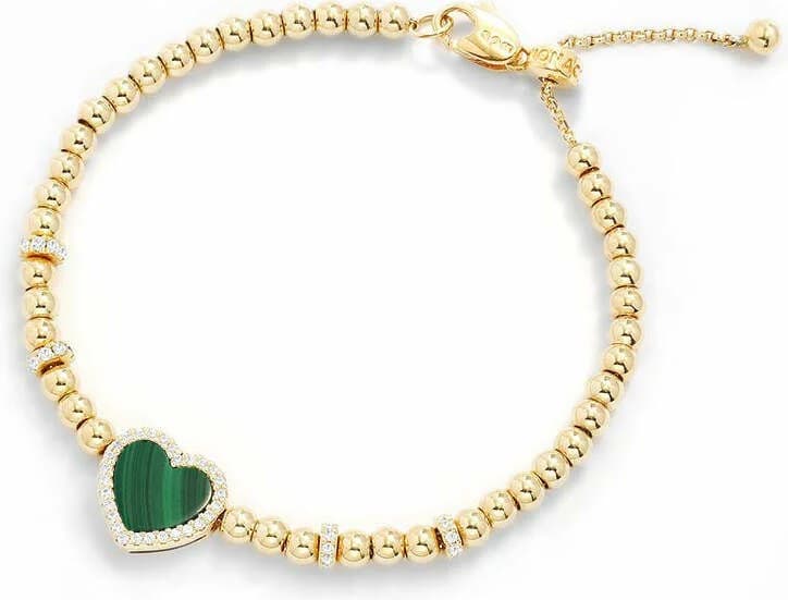 Garde-temps APM Monaco YB4914XMAL pour femme, ajustable coeur malachite plaqué or