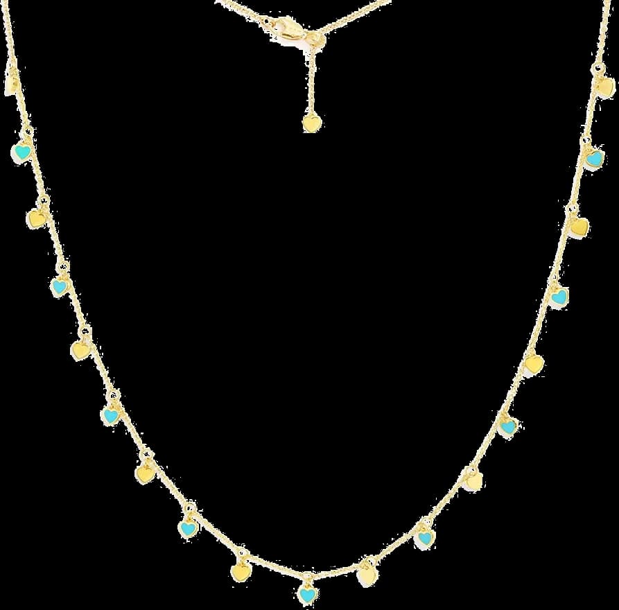 Garde-temps APM Monaco YC6976ETU pour femme, collier coeurs mini turquoise plaqué or jaune