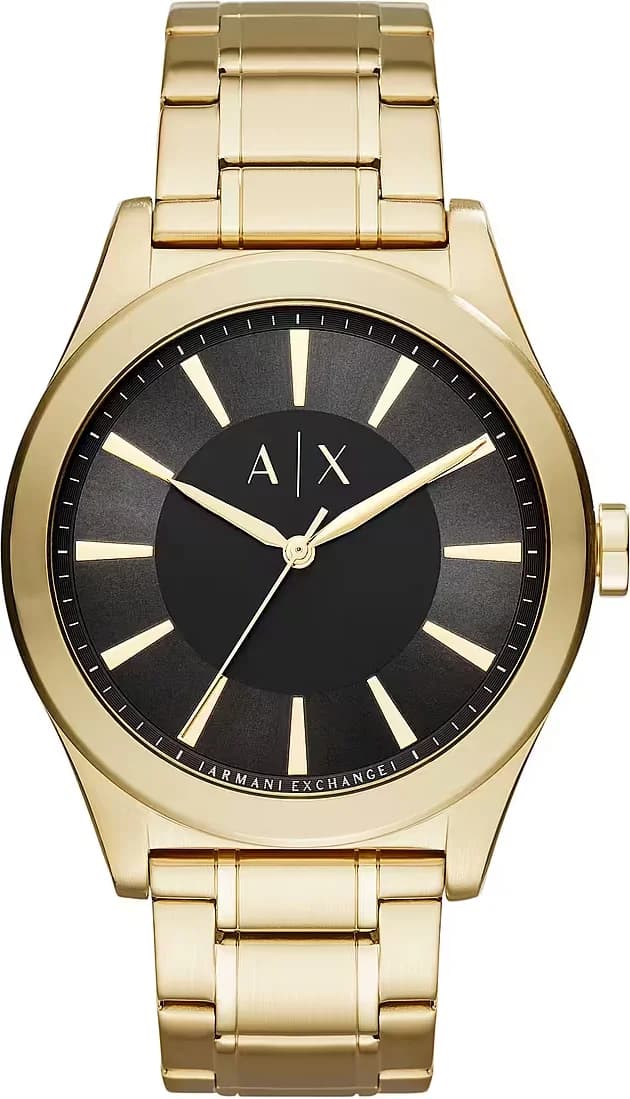 Garde-temps Armani Exchange AX2328 pour homme, boîtier et bracelet acier doré cadran noir