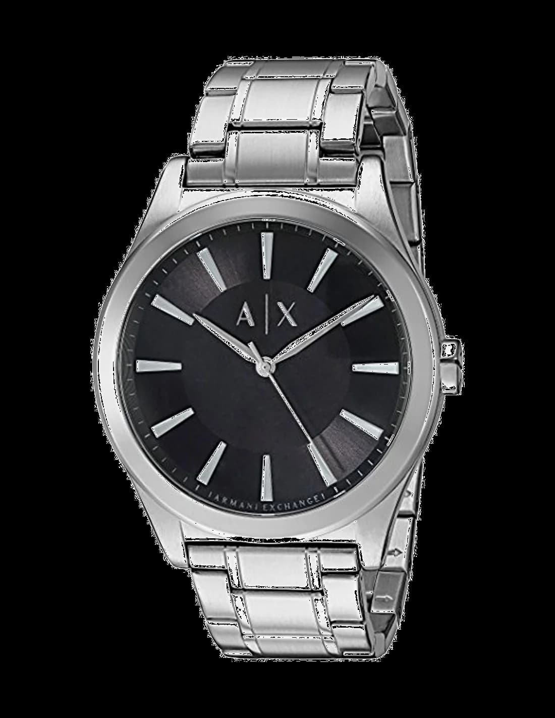 Garde-temps Armani Exchange AX2320 pour homme, cadran noir, bracelet acier brossé poli