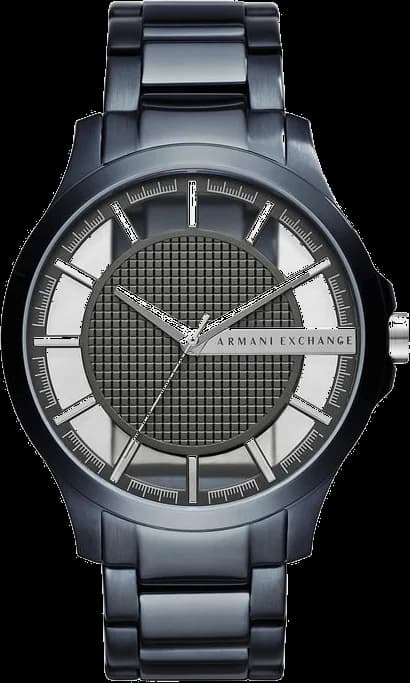 Garde-temps Armani Exchange AX2401 pour homme, cadran bleu transparent, bracelet acier bleu