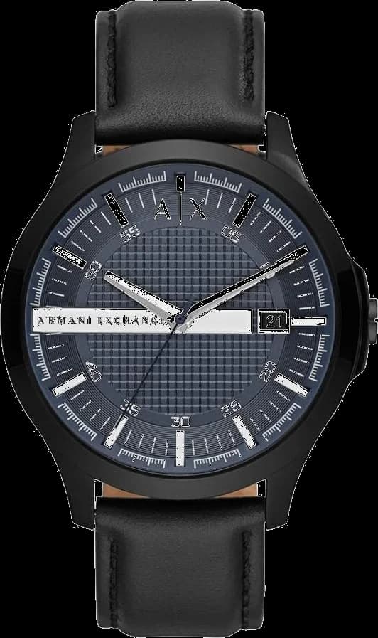 Garde-temps Armani Exchange AX2411 pour homme, cadran bleu sur cuir noir