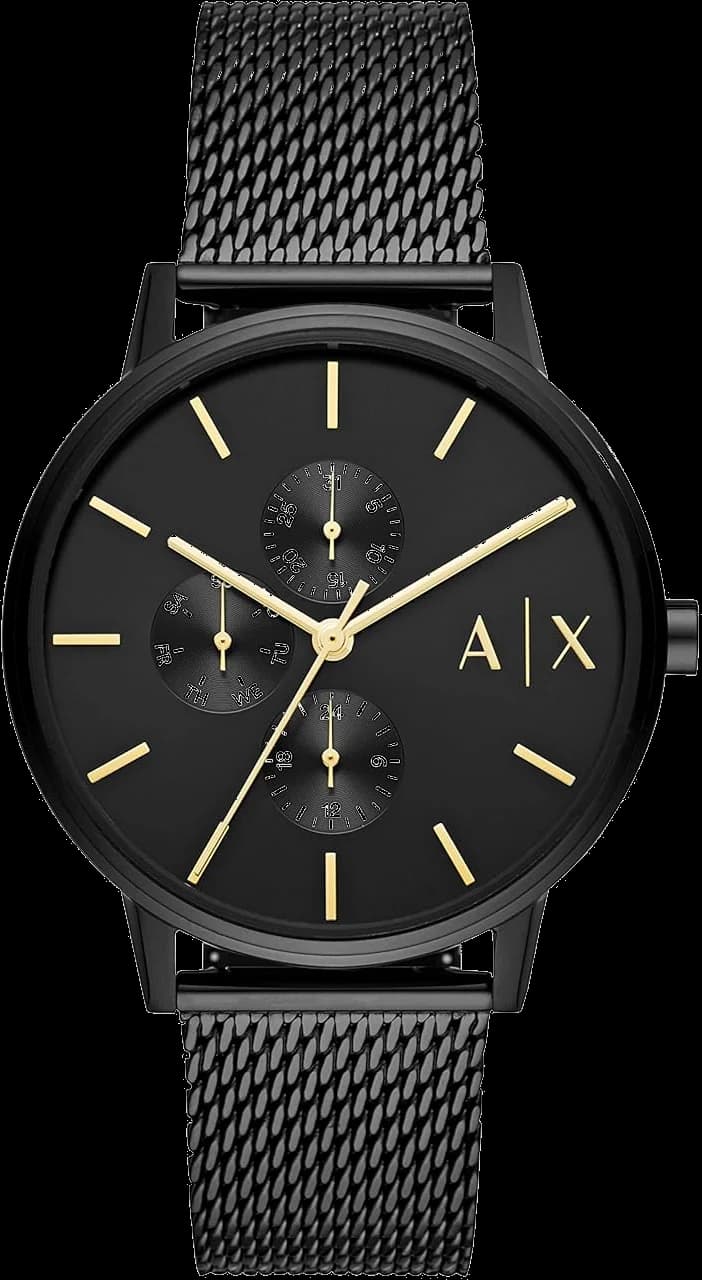 Garde-temps Armani Exchange AX2716 pour homme, cadran noir et bracelet maille milanaise noire