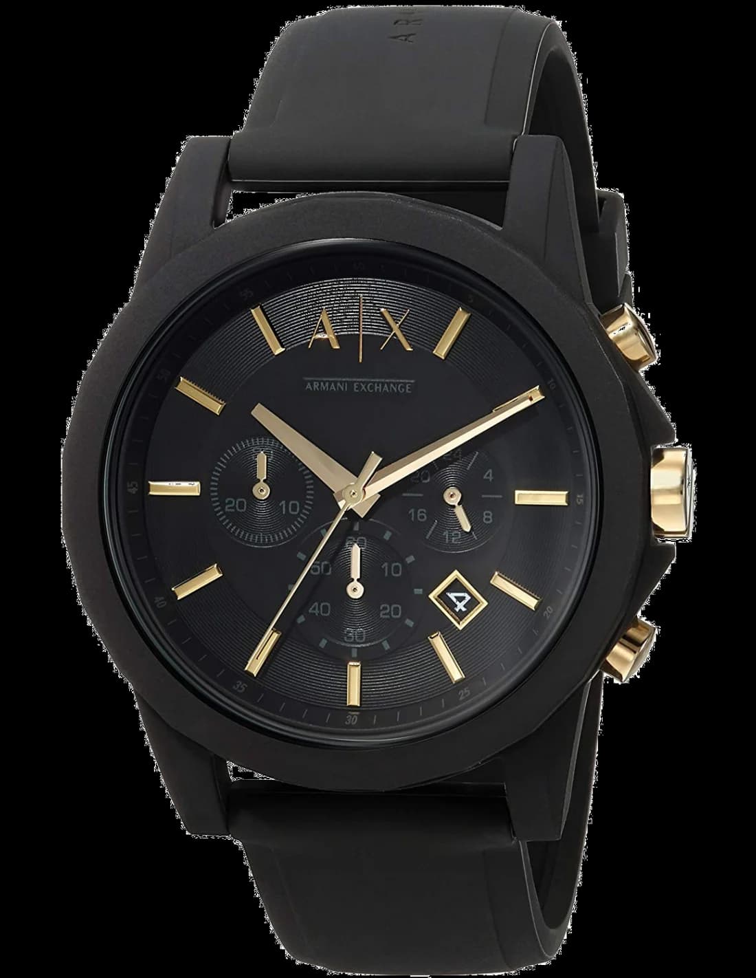 Garde-temps Armani Exchange AX7105 pour homme, cadran noir, bracelet silicone noir
