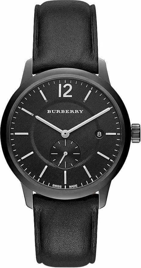 Garde-temps Burberry BU10003 pour homme, cadran motif check et bracelet cuir noir