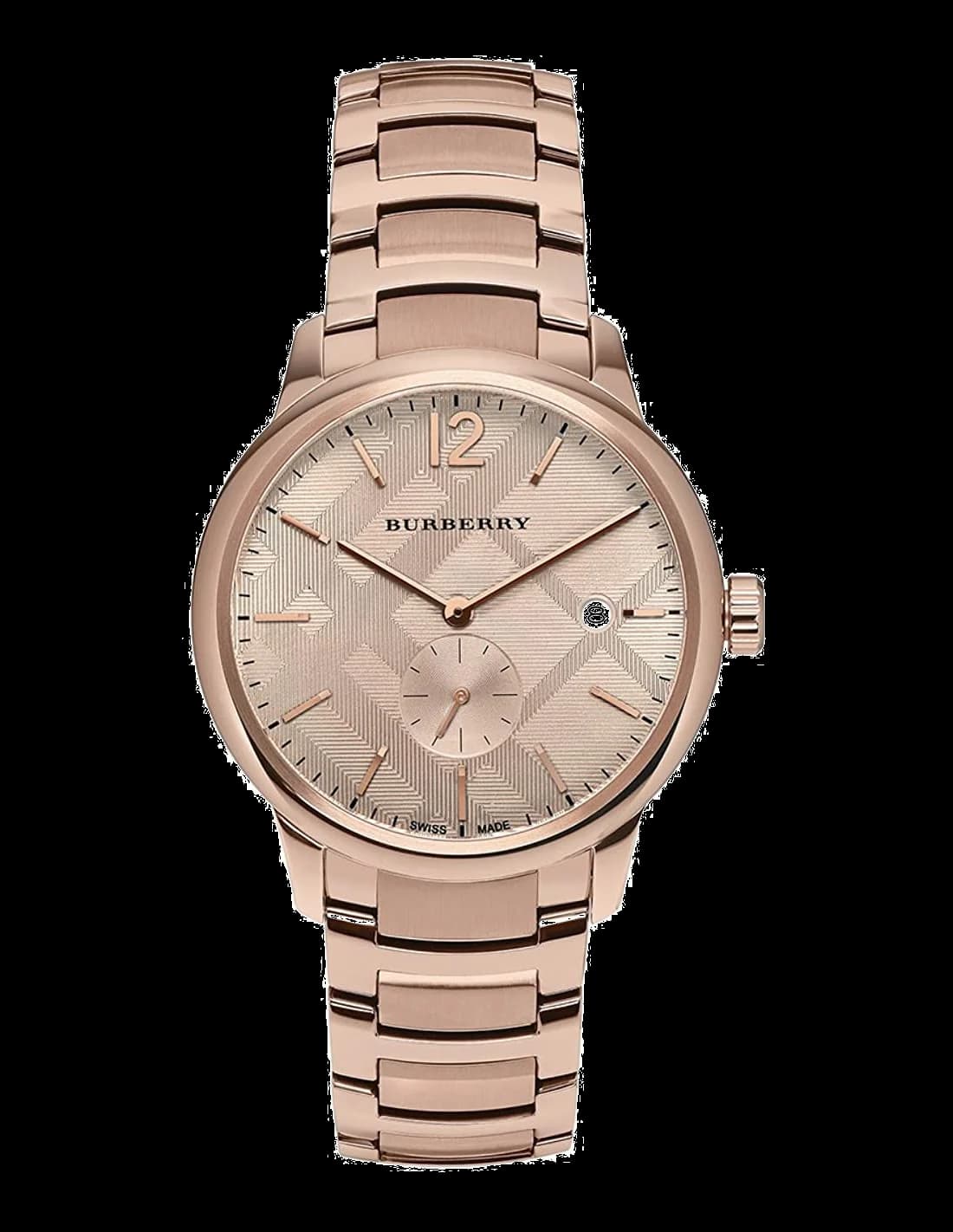 Garde-temps Burberry BU10013 pour homme, cadran or rose et bracelet acier