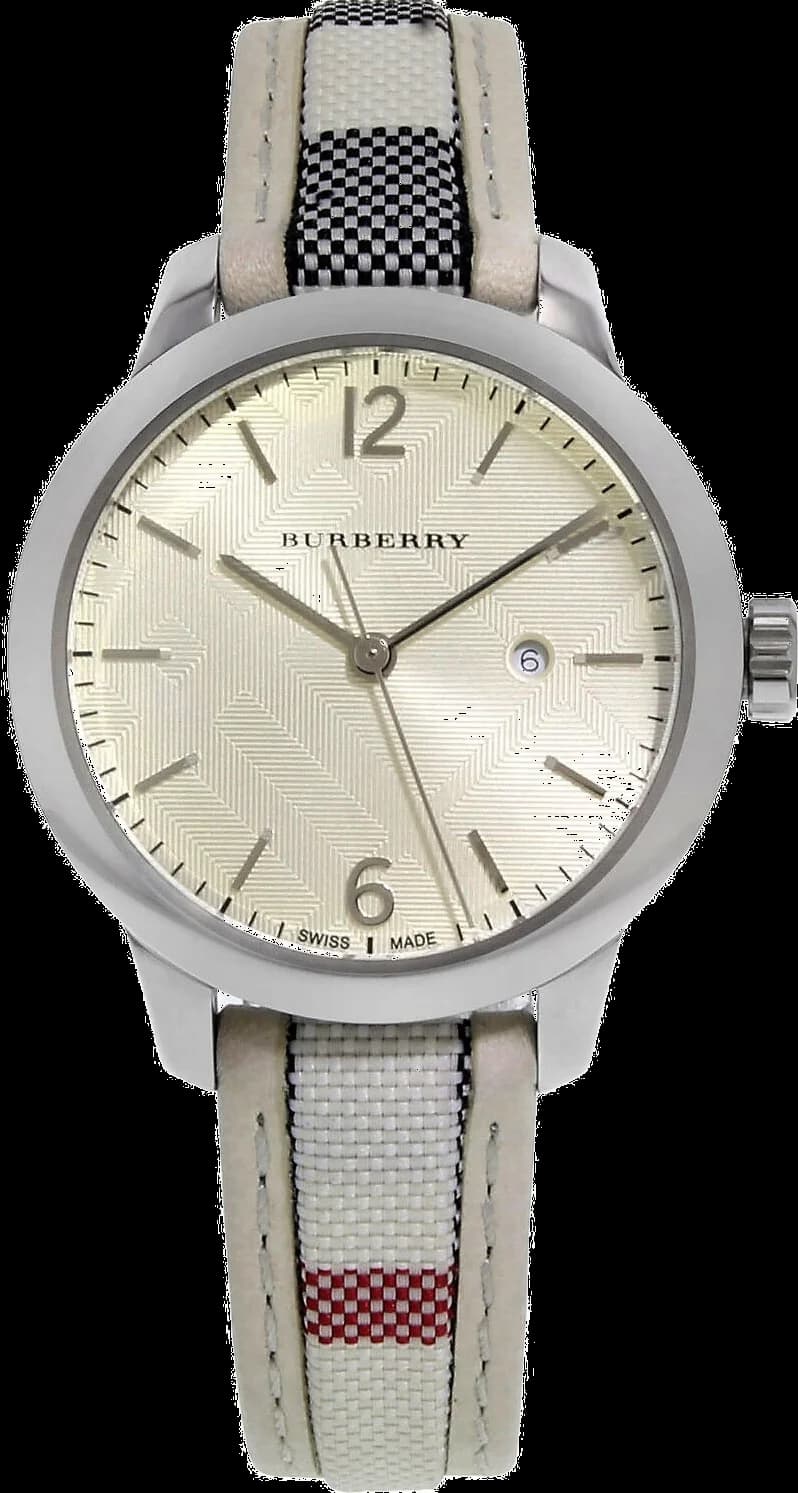 Garde-temps Burberry BU10113 pour femme, cadran argent sur bracelet cuir souple
