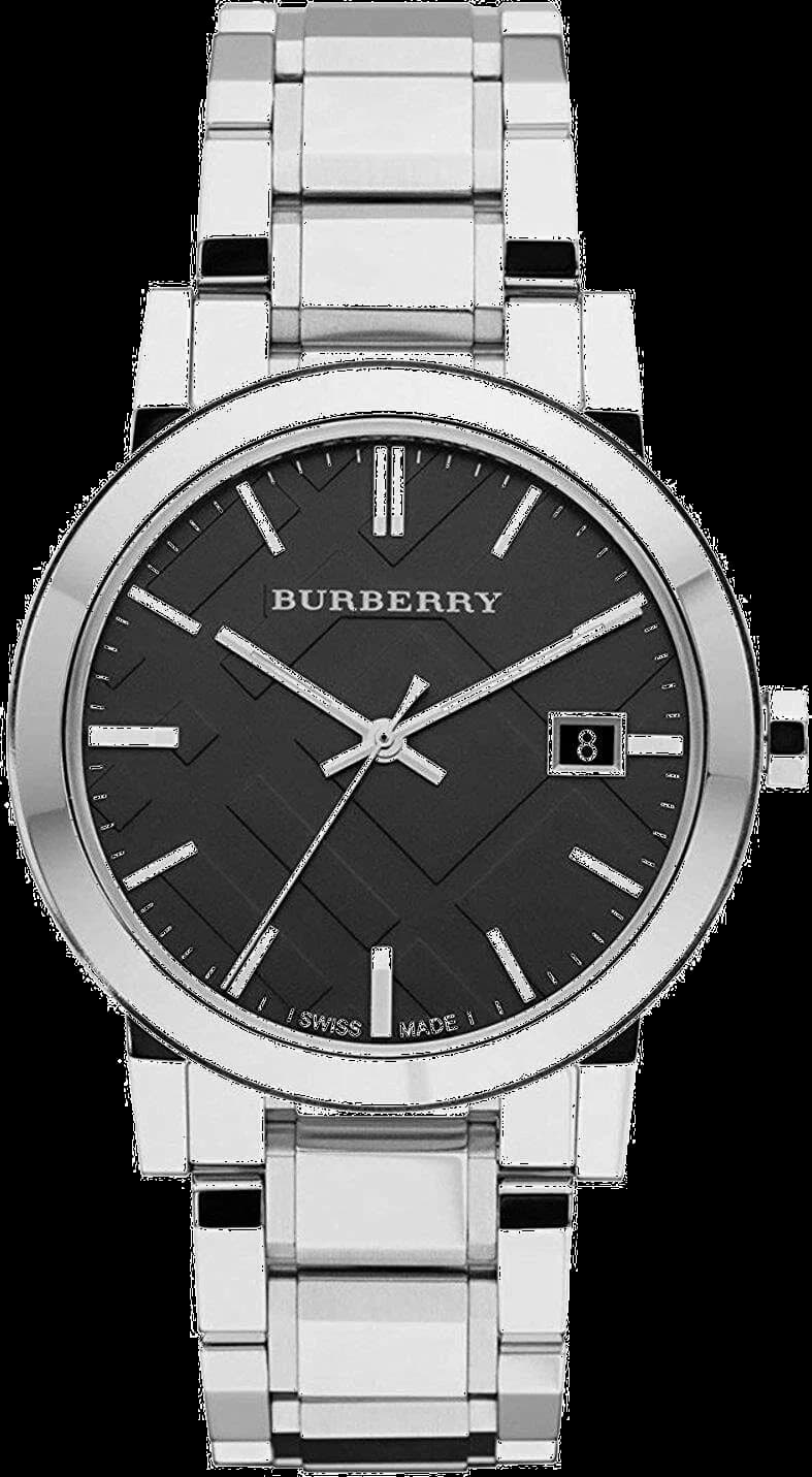 Garde-temps Burberry BU9001 pour unisexe, au cadran noir et bracelet acier