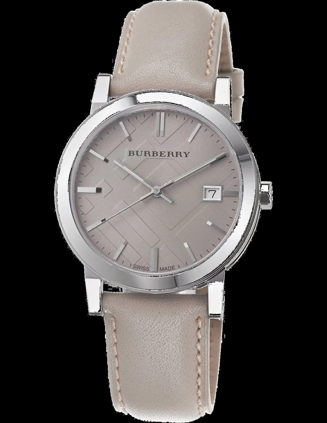 Garde-temps Burberry BU9010 pour homme, cadran beige texturé sur bracelet cuir