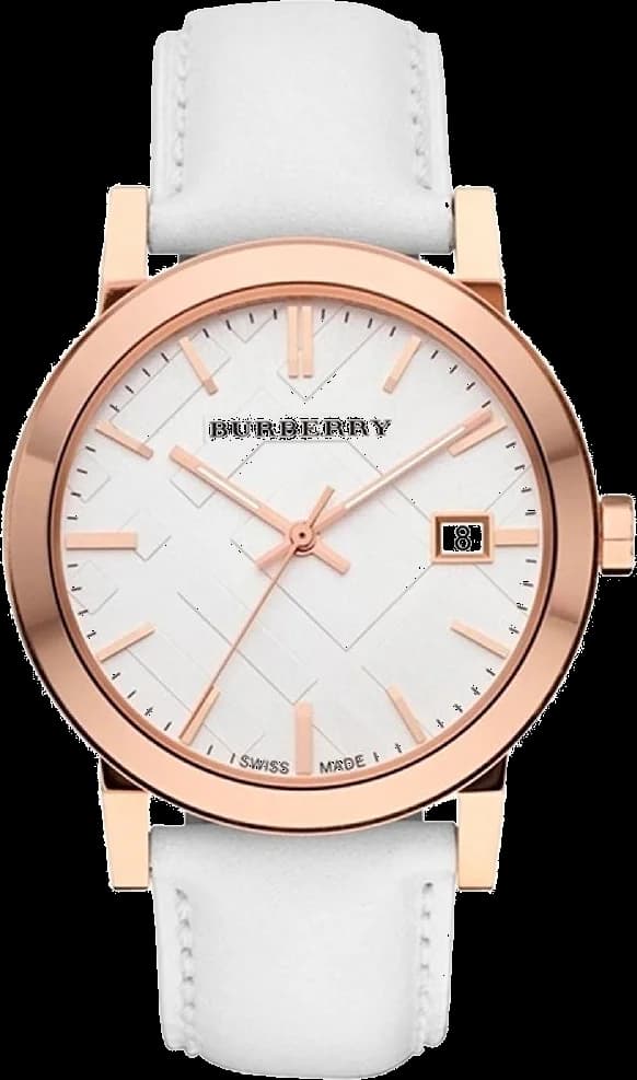Garde-temps Burberry BU9012 pour unisexe, cadran blanc, bracelet cuir blanc, élégant