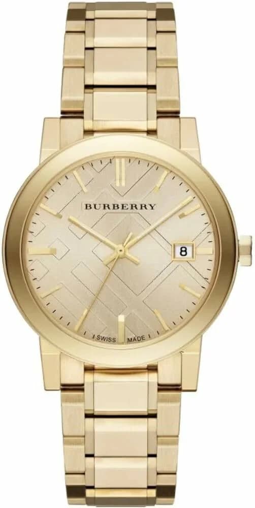 Garde-temps Burberry BU9033 pour unisexe, cadran doré et boîtier acier doré jaune