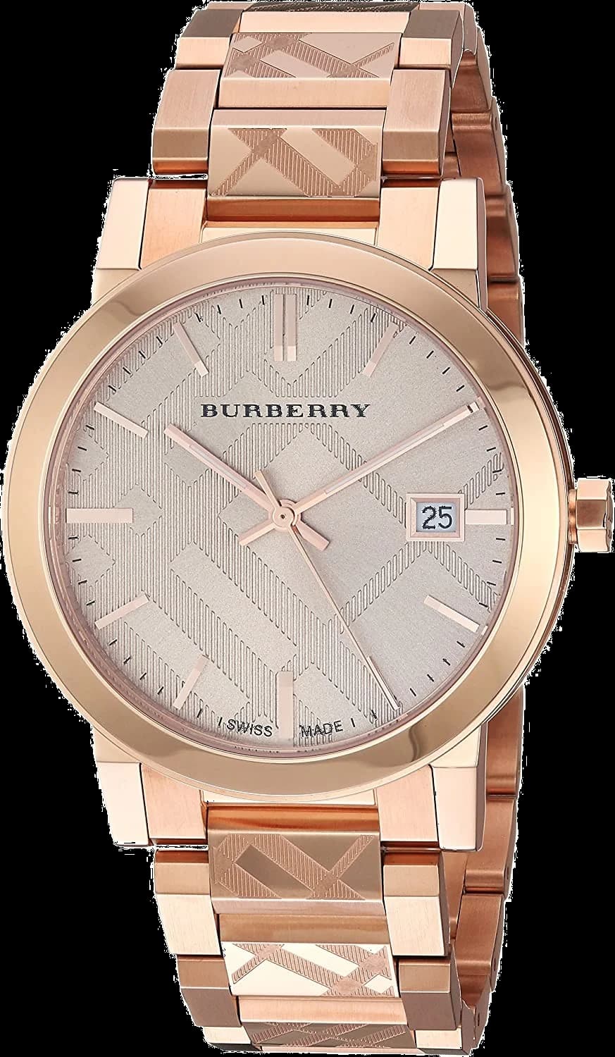 Garde-temps Burberry BU9039 pour unisexe, cadran or rose, bracelet acier