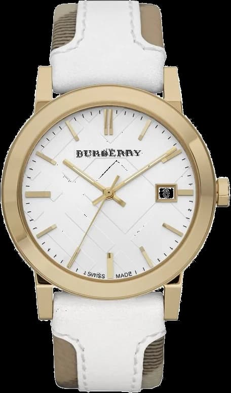 Garde-temps Burberry BU9110 pour femme, cadran blanc, bracelet cuir bicolore