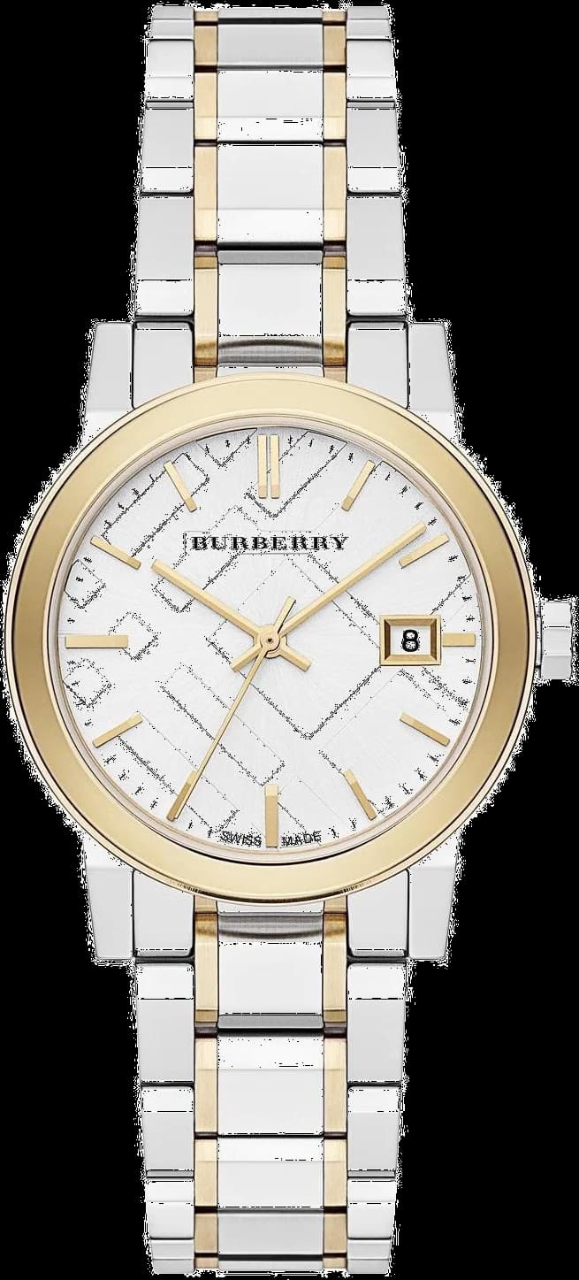 Garde-temps Burberry BU9115 pour femme, cadran blanc avec motif check bicolore