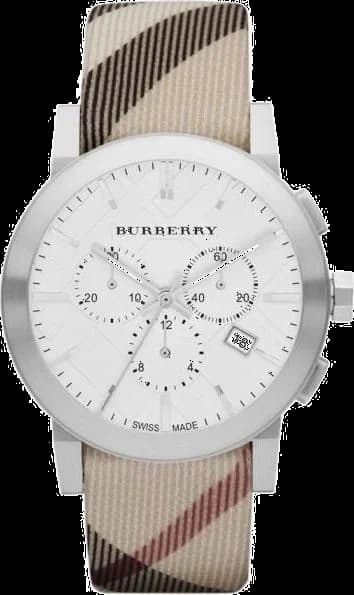Garde-temps Burberry BU9357 pour homme, cadran argent, bracelet monogramme