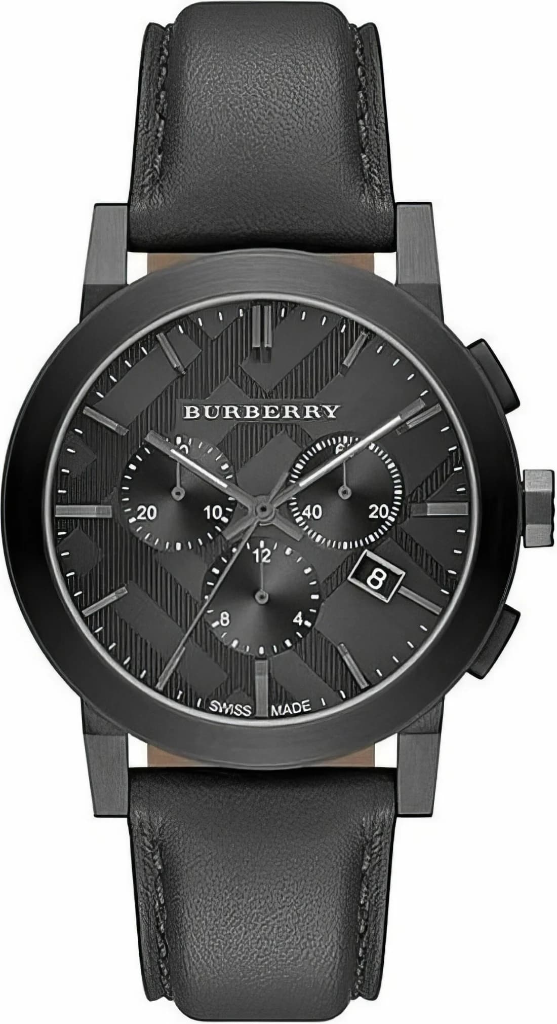 Garde-temps Burberry BU9364 pour homme, au cadran gris et bracelet cuir noir