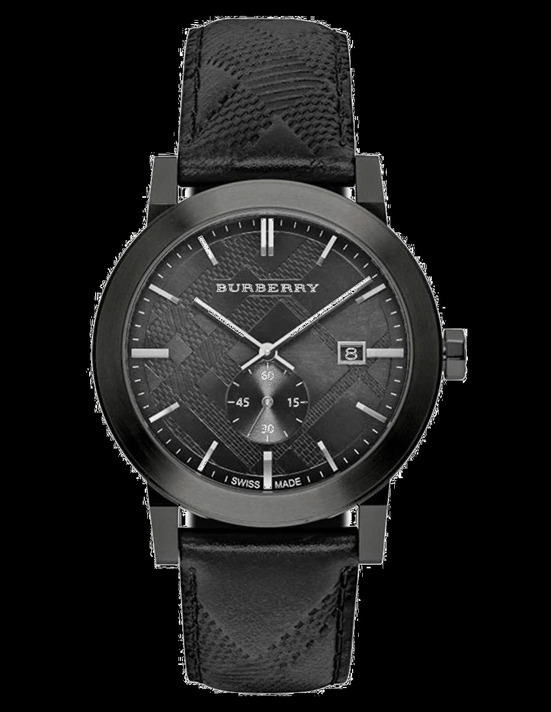 Garde-temps Burberry BU9906 pour homme, cadran noir élégant sur cuir noir
