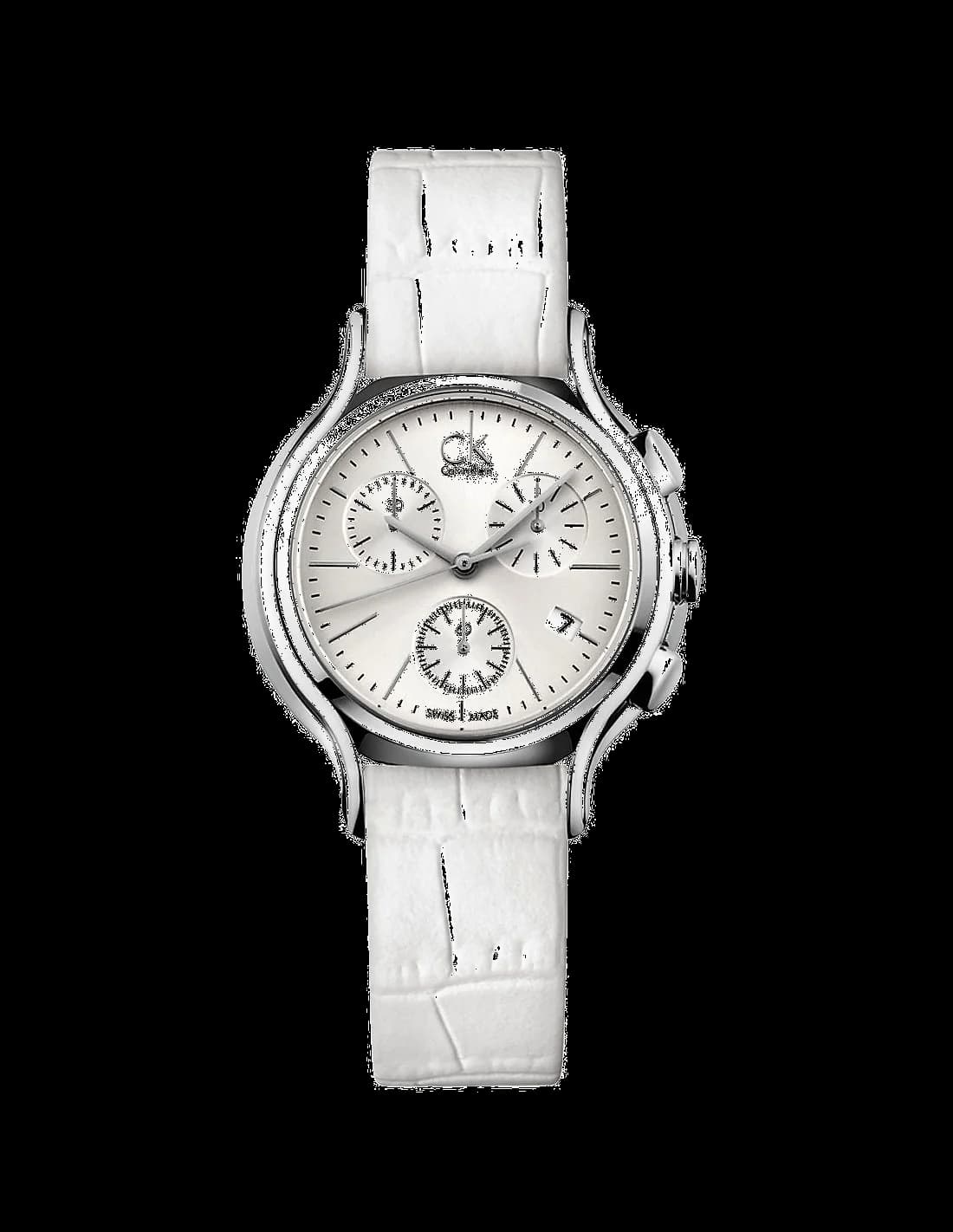 Garde-temps Calvin Klein K2U291L6 pour femme, dial argent, bracelet acier, chrono blanc