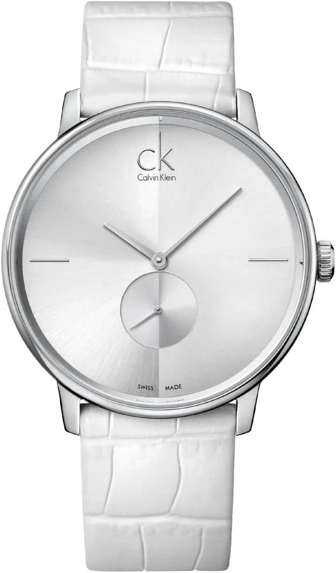 Garde-temps Calvin Klein K2Y211K6 pour unisexe, bracelet cuir blanc, cadran argent