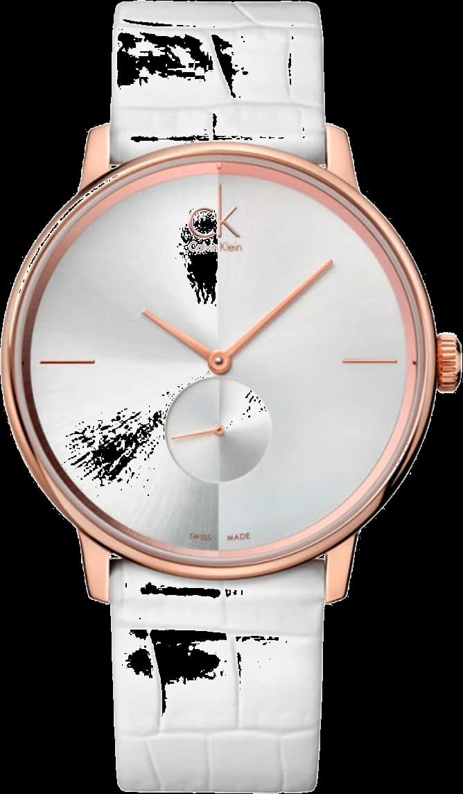 Garde-temps Calvin Klein K2Y216K6 pour femme, cadran argenté bracelet cuir blanc