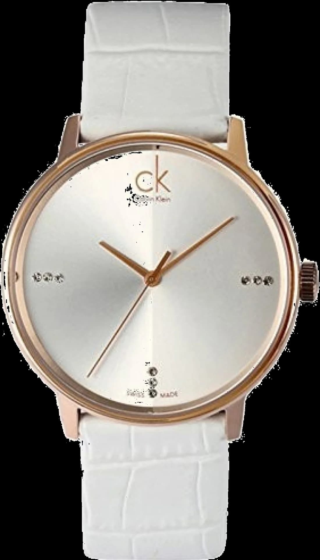 Garde-temps Calvin Klein K2Y2X6KW pour homme, boîtier or rose et bracelet cuir blanc
