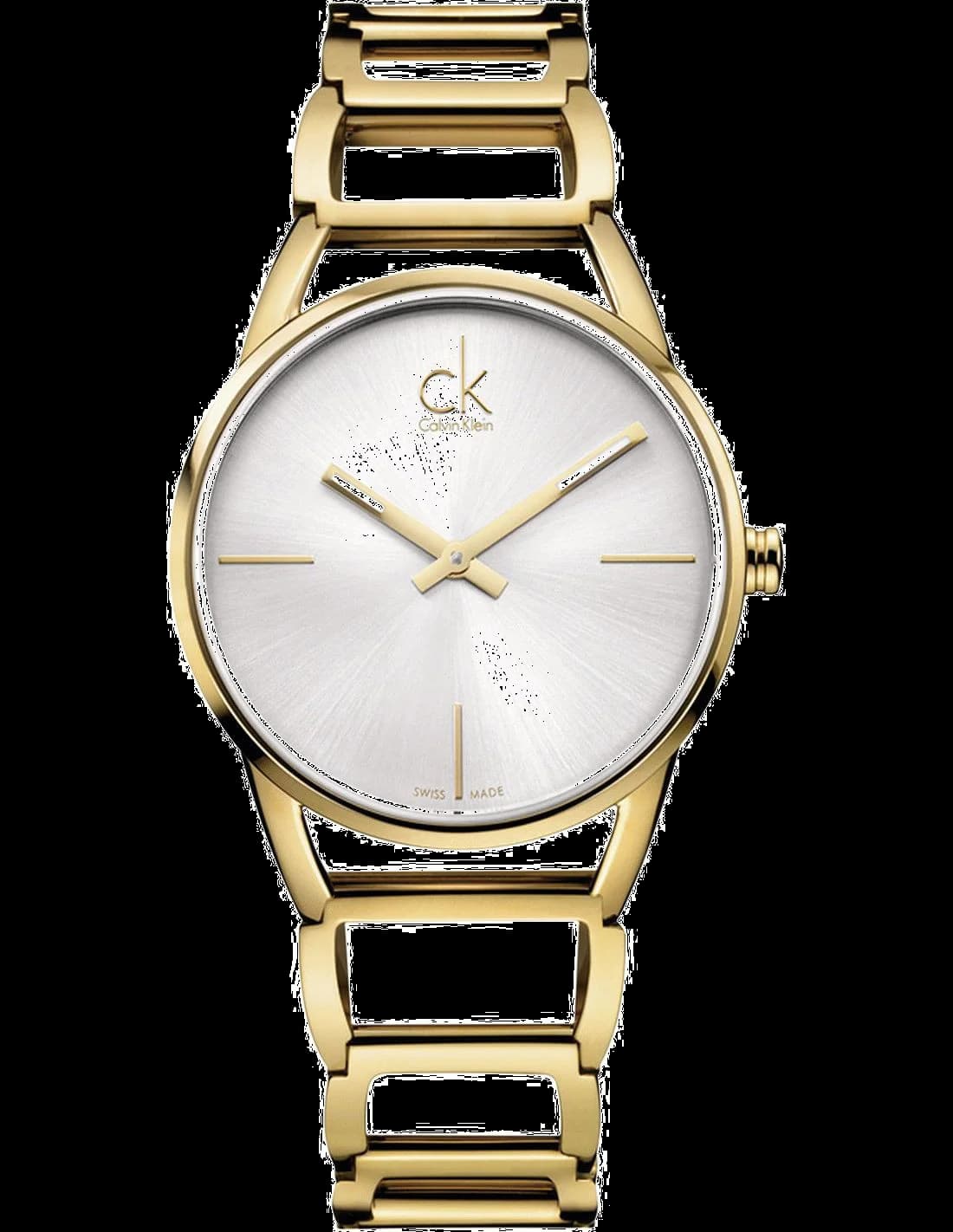 Garde-temps Calvin Klein K3G23526 au cadran blanc argenté minimaliste et aiguilles dorées fines