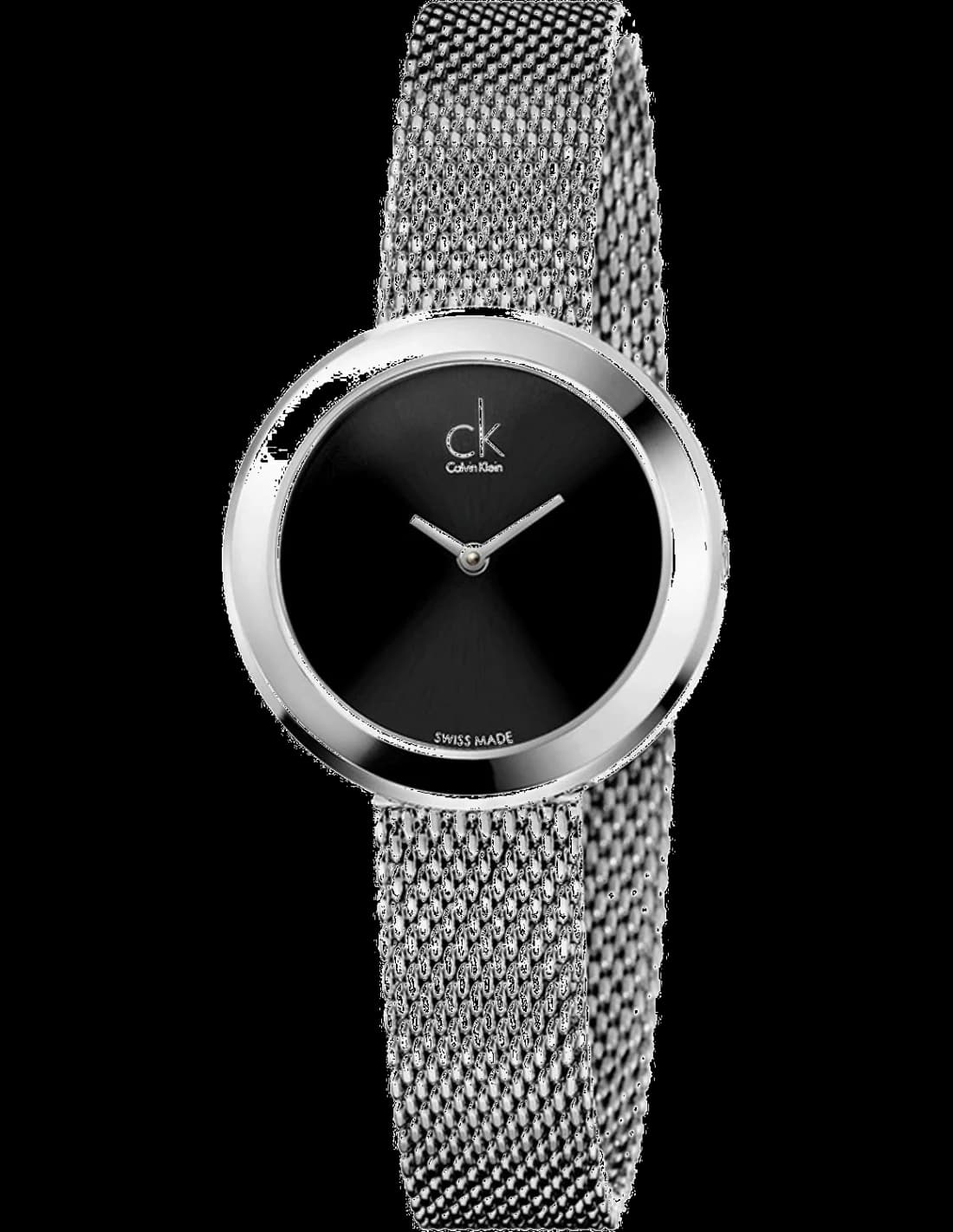 Garde-temps Calvin Klein K3N23121 pour femme, noir sur bracelet milanaise argenté