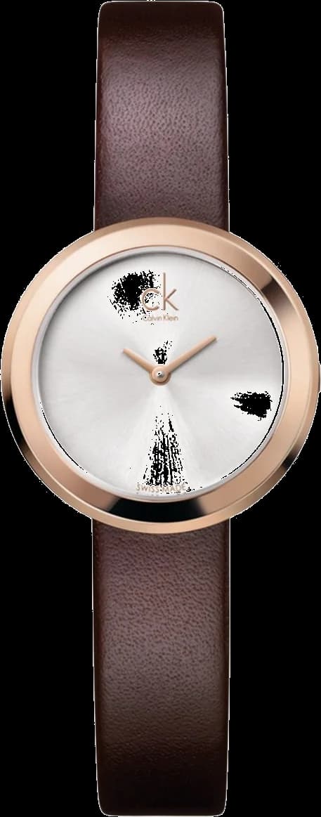 Garde-temps Calvin Klein K3N236G6 pour femme, cadran argent et bracelet cuir marron