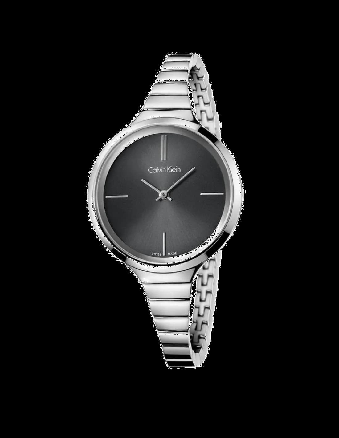 Garde-temps Calvin Klein K4U23121 pour femme, noir sur bracelet acier argenté