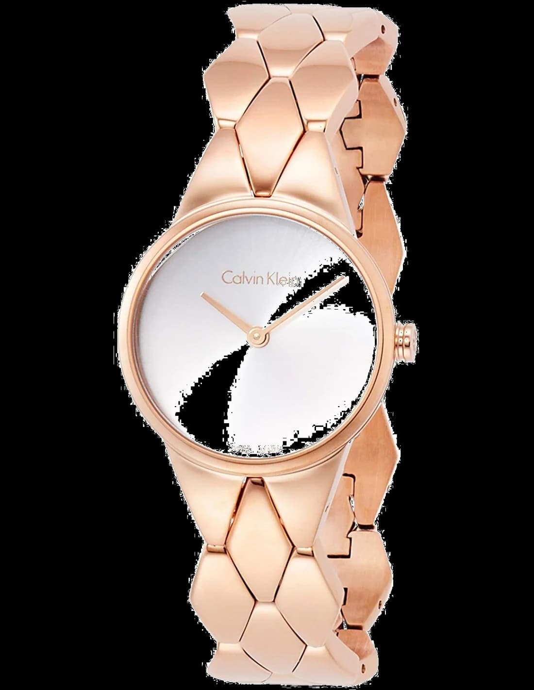 Garde-temps Calvin Klein K6E23646 pour femme, cadran argenté, bracelet acier or rose