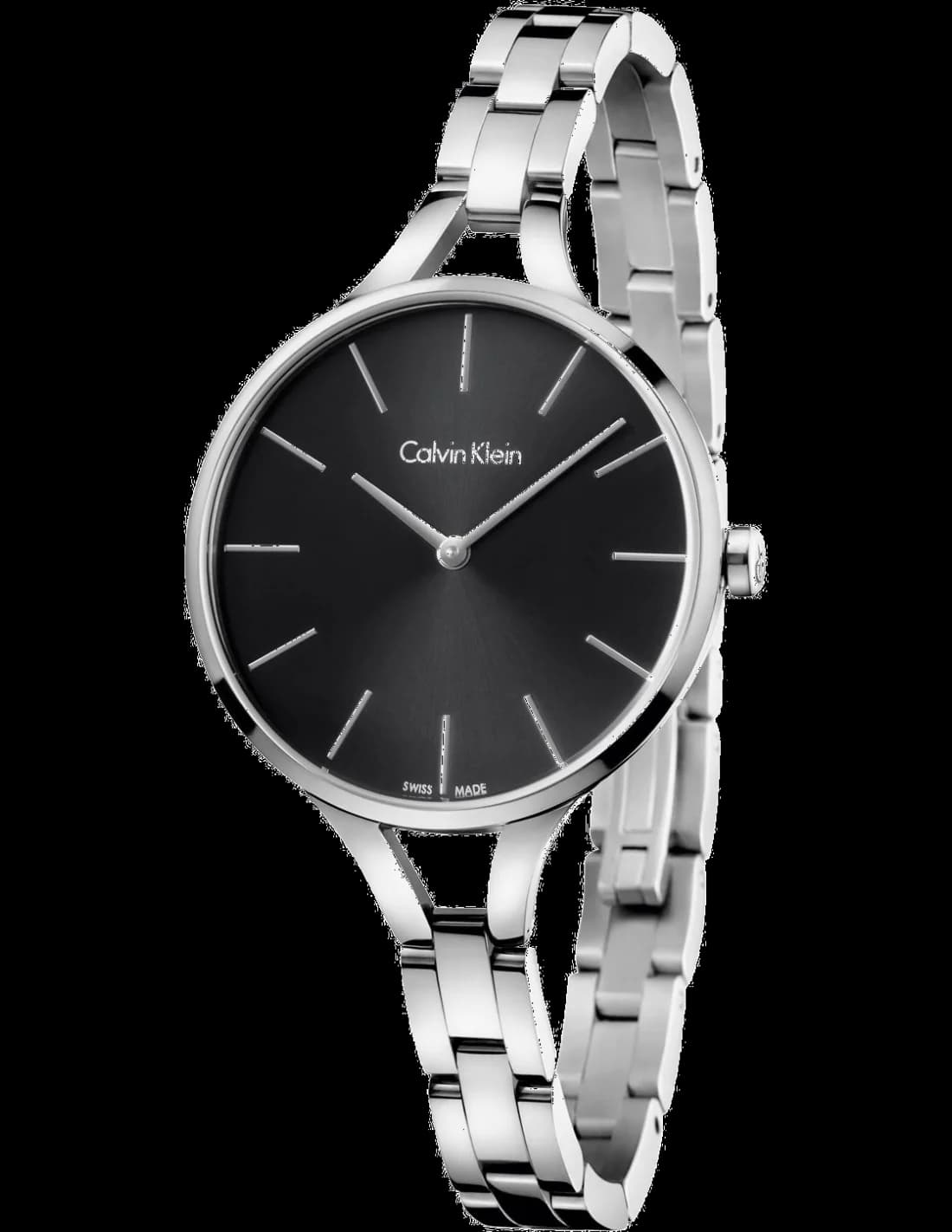 Garde-temps Calvin Klein K7E23141 pour femme, cadran noir, bracelet acier