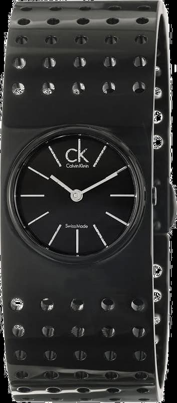 Garde-temps Calvin Klein K8324302 pour femme, noir sur bracelet rigide perforé acier noir