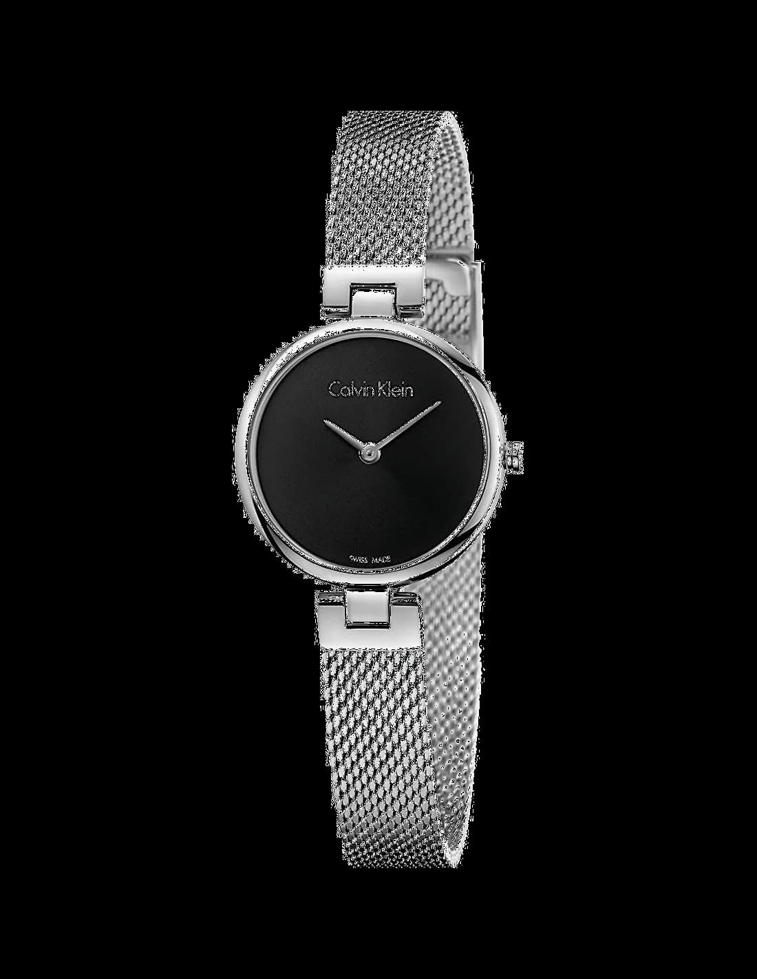 Garde-temps Calvin Klein K8G23121 pour femme, cadran noir, bracelet acier maille milanaise