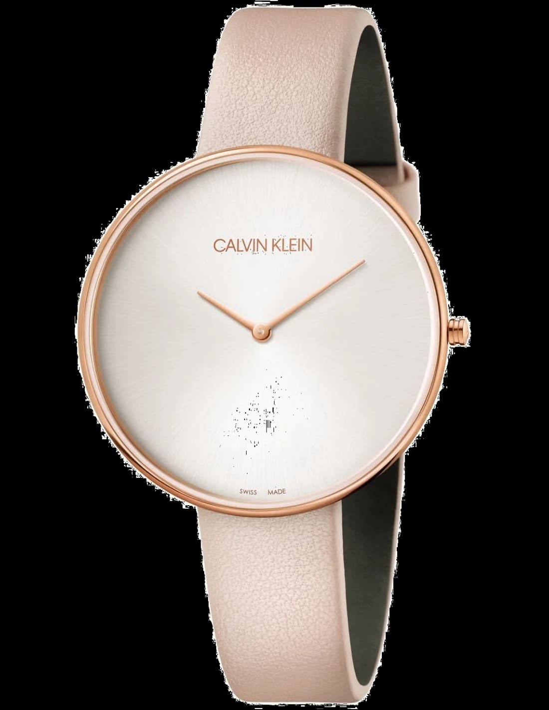 Garde-temps Calvin Klein K8Y236Z6 pour femme, bracelet cuir rose, cadran argent minimaliste
