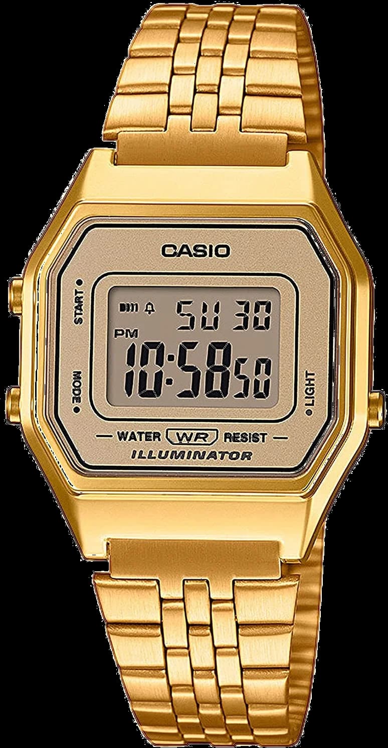 Garde-temps Casio LA680WEGA-9EF pour unisexe, numérique doré sur fond or, finition polie