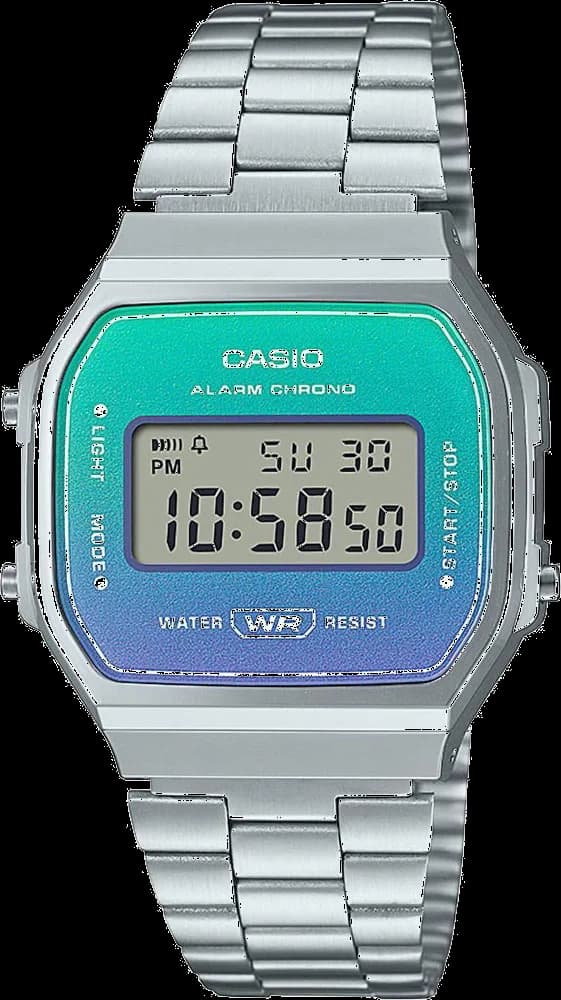 Garde-temps Casio A168WER-2AEF pour unisexe, acier bleu avec cadran digital bleu