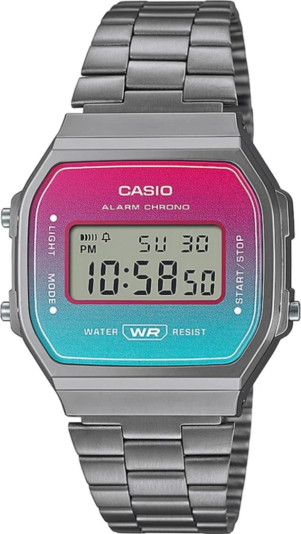 Garde-temps Casio A168WERB-2AEF pour unisexe, noire avec cadran turquoise et rose