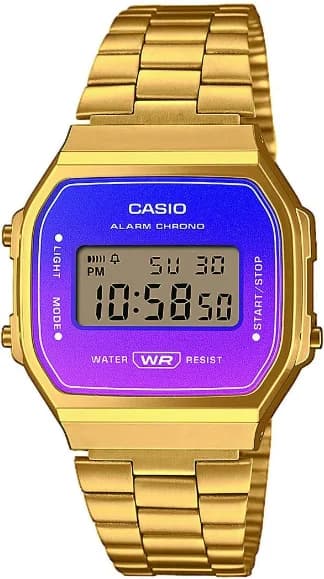 Garde-temps Casio A168WERG-2AEF pour unisexe, dorée avec cadran dégradé violet rose