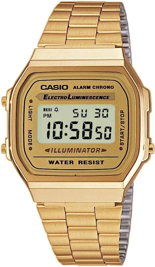 Garde-temps Casio A168WG-9EF pour unisexe, cadran gris brossé, finition dorée