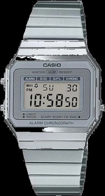 Garde-temps Casio A700WE-1ADF pour unisexe, digital avec boîtier argent et bracelet acier