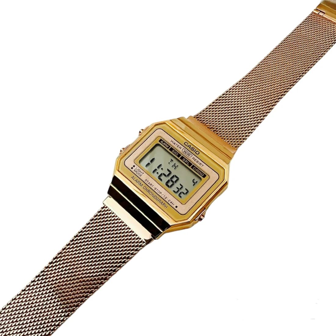Zoom sur le cadran or rose du Casio A700WMG-5DF