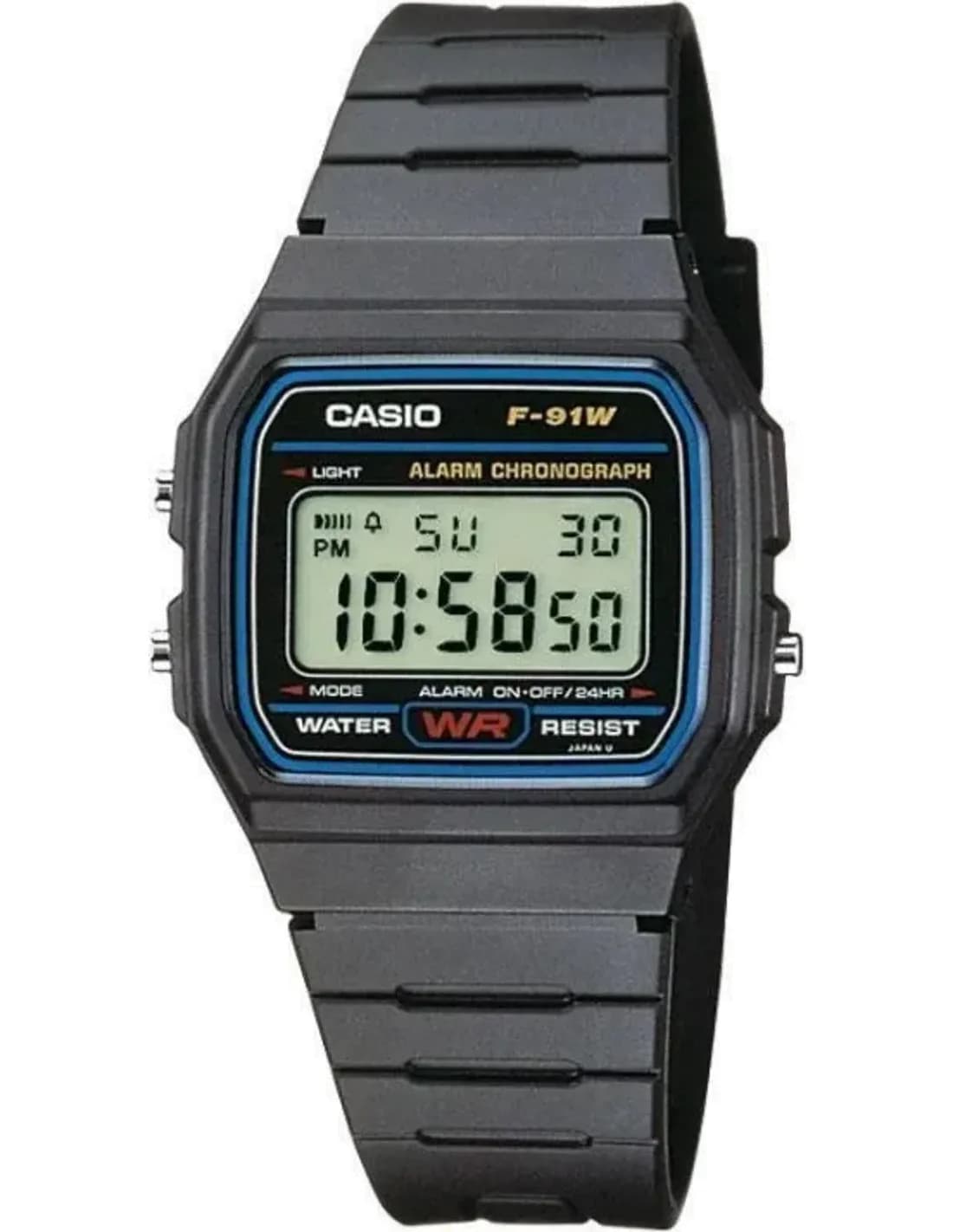 Garde-temps Casio F-91W-1YEF pour unisexe, digitale résine noire avec chronomètre