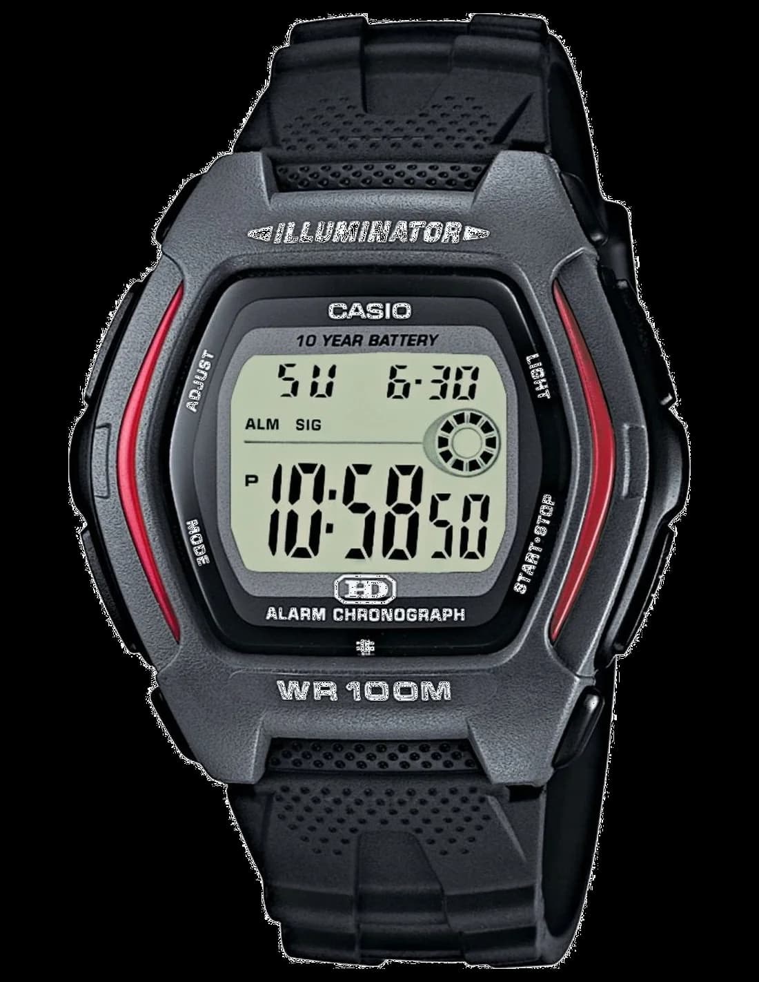 Garde-temps Casio HDD-600-1AVES pour homme, cadran gris sur bracelet silicone solide