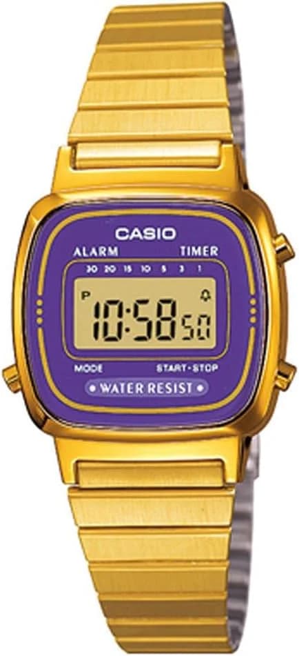 Garde-temps Casio LA670WEGA-6EF pour femme, cadran violet sur acier doré